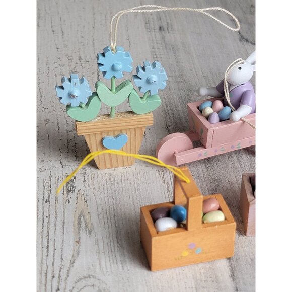 Vintage wooden Easter bunny egg Barrel AS IS ornament set Xmas spring - Picture 5 of 13